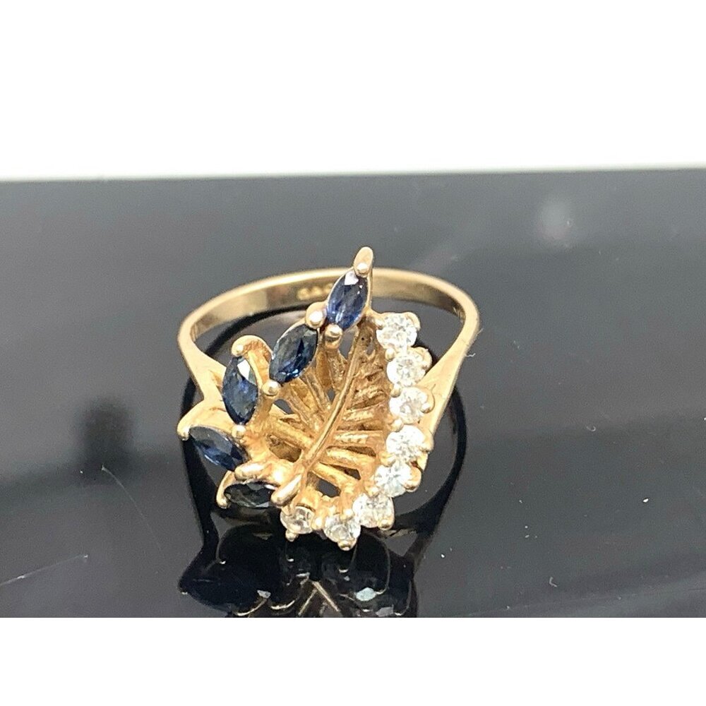 Blue Clear Gemstone Cocktail Ring 10k Yellow Gold Estate Jewelry Womens Size 5.5